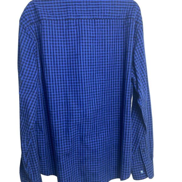 Bugatchi XL long sleeve shirt blue / black checkered with a swirl design - Picture 2 of 8
